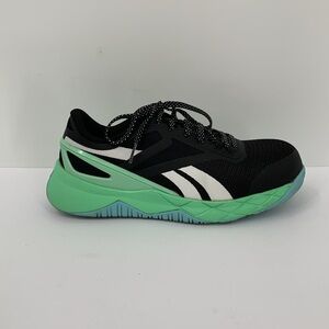 Reebok Nanoflex TR work sneaker black green composite safety toe women 6.5 WIDE